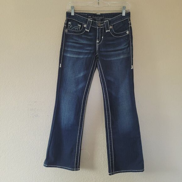 Big Star Liv Boot Womens 26L Low Rise Bootcut Dark Wash Denim Jeans White Sitch - Picture 2 of 10